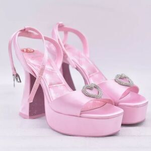 Barbie x ALDO Collection Pink Satin Platform Heart Sandal Block Heel 7.5